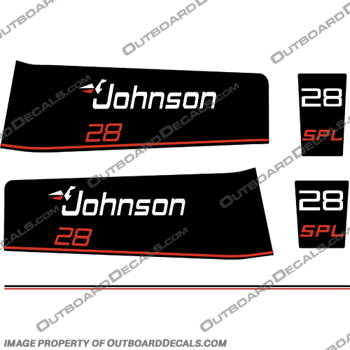 Johnson 28hp SPL Outboard Motor Decals 1992-1994 Johnson, 28hp, 28, hp, 1992, 1993, 1994, outboard, motor, spl, engine, decal, decals, sticker, kit, set, 2cyl, 3cyl, 2, 3, cylinder, 