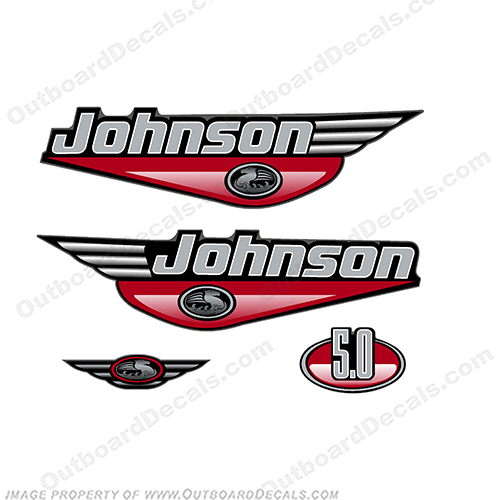Johnson 5.0hp Decals (Red) - 2000+ 6, 6hp, 6.0, hp, INCR10Aug2021