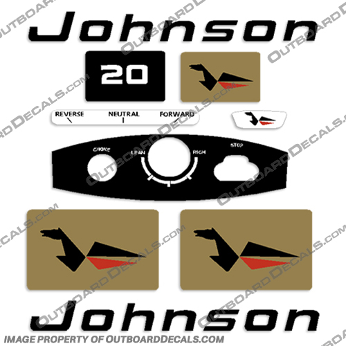 Johnson 1968 20hp Full Decal Kit  johnson, decals, 20, hp, vintage, antique, outboard, motor, engine, decal, sticker, kit, set, 1968
