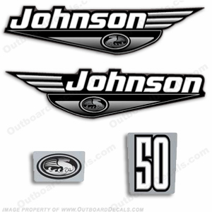 Johnson 1999-2000 50hp Outboard Engine Decals - Black / Silver 50, hp, horsepower, 1999, 1998, 2000, 2001, 50hp, outboard, engine, decal, sticker, decals, stickers, kit, set, motor, boat, graphics, INCR10Aug2021