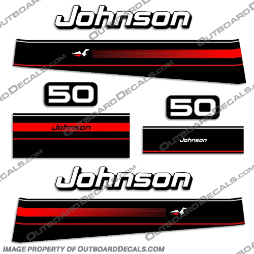 1995-1996 Johnson 50hp Decal Kit  johnson, 50, 50hp, decal, kit, stickers, outboard, 1995, 95, decals, 1996, 96, 