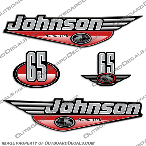 Johnson 65hp Commercial Decals - Red 1999-2000 ocean, pro, ocean pro, ocean-pro, johnson, 65, red, commercial, hp, 65 hp, 65hp, outboard, decals, decal, stickers, kit, set, 1999, 2000