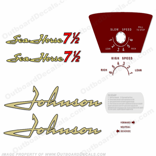 1958 Johnson 35 HP RD-19C Sea Horse Outboard Reproduction  7 Piece Decals Set