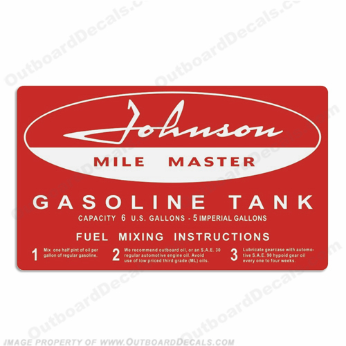 Johnson 1958 6 Gallon Gas Tank Decal INCR10Aug2021