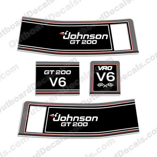 Johnson GT 200hp V6 Decals - 1988 1989 1990 1991 1992 1993 1994 johnson, decals, gt, 200, hp, v6, 1989, 1990, outboard, engine, decal, kit, set