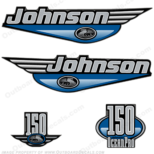 Johnson 150 hp Ocean Pro Decals - 1999 (Light Blue) ocean, pro, ocean pro, ocean-pro, INCR10Aug2021