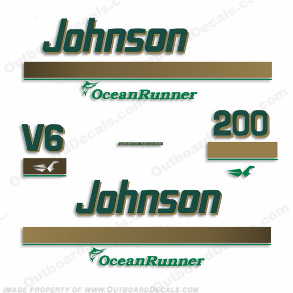 Johnson 200hp OceanRunner Decals - Gold/Green ocean runner, ocean-runner, INCR10Aug2021