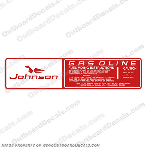 Johnson 3 Gallon Gas / Fuel Tank Decal - Mid 1970s   johnson, 3, fuel, gas, gasoline, tank, decal, sticker, label, fuel, INCR10Aug2021