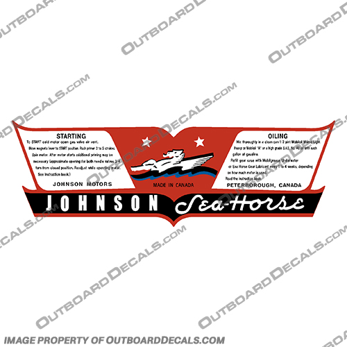 Johnson 2.1 / 4.2hp Sea Horse Decal Kit johnson, seahorse, sea, horse, 4.2, hp, 4.2hp, decal, kit, stickers, 1937, 1938, vintage, engine, motor, 37, 38, 2.1 hp, LT37, LT38, lt37, lt38,dt37, dt38 Canada, CAD, USA