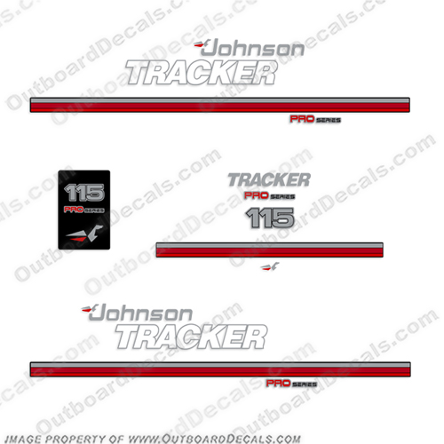 Johnson Tracker 115hp Decal Kit  johnson, tracker, decals, 115, hp, pro, series, 1984, 1985,1986, stickers, decal, kit
