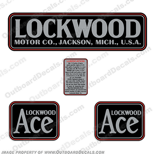 Lockwood Ace Outboard Engine Motor Decals   lockwood, ace, chief, vintage, outboard, engine, motor, decals, decal, sticker, kit, set