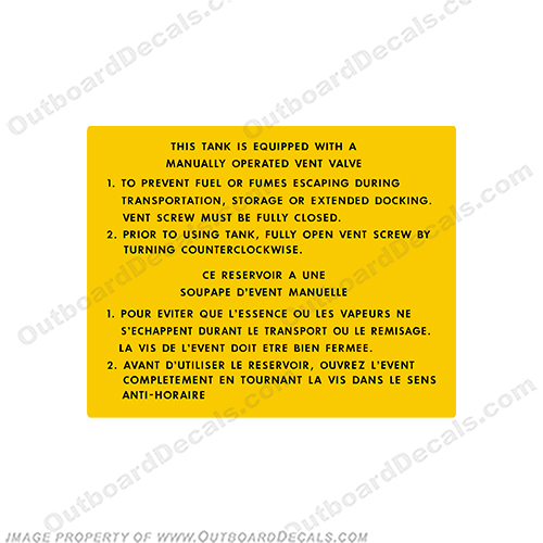 Manual Vent Valve - Fuel Tank Instruction -  Warning Decal  boat, logo, decal, capacity, plate, sticker, decal, regulation, coast, guard, warning, fuel, gas, diesel, safety, INCR10Aug2021