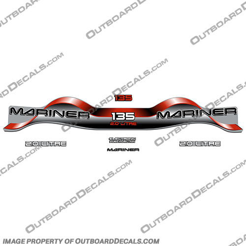 Mariner 135hp 2.0 Decal Kit - Red (2.0 Litre) Mariner, 135, 135hp, 2, 2.0, Decal, Decals, Kit, Red, Liter, Litre