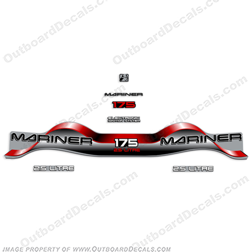 Mariner 175hp 2.5 Litre Electronic Ignition System Outboard Decal Kit - Red  Mariner, decal, sticker, motor, outboard, cowl, engine, 175hp, 75, one, seventy, five, horsepower, kit, set, 1990, 1991, 1992, 19923, 1994, 1995, 1996, 1997, 1998, 1999, 2.5, leter, litre, electronic, ignition, system, fuel, injection, INCR10Aug2021