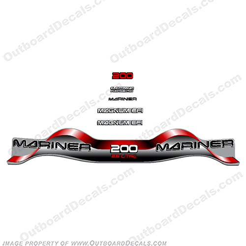 Mariner 200hp 2.5 Decal Kit - Red 200, 2.5liter, 2.5 liter, 2.5 litre, 2.5litre, magnum, efi, electronic, fuel, injection, INCR10Aug2021