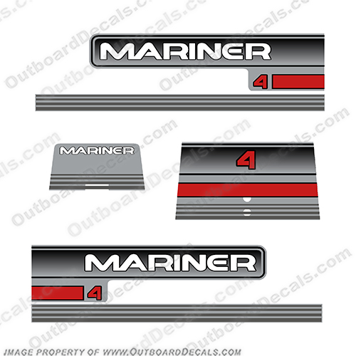 Mercury Mariner 4hp Decal Kit - 1994, 1995, 1996 Mercury, Mariner, 4, 4hp, 1994, 1995, 1996, 94, 95, 96, outboard, engine, motor, decal, sticker, kit, set, INCR10Aug2021