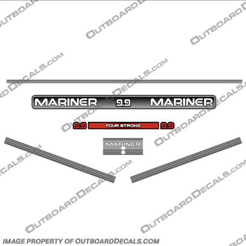 Mariner 1994-1996 9.9hp FourStroke Decal Kit mariner, 9, 9.9, 99, 9hp, 9.9hp, 9-9hp, 9.9 hp, outboard motor, tiller, engine, decal, sticker, kit, set, FourStroke, Four, Stroke, Four Stroke, 4Stroke, 4 Stroke, 4S