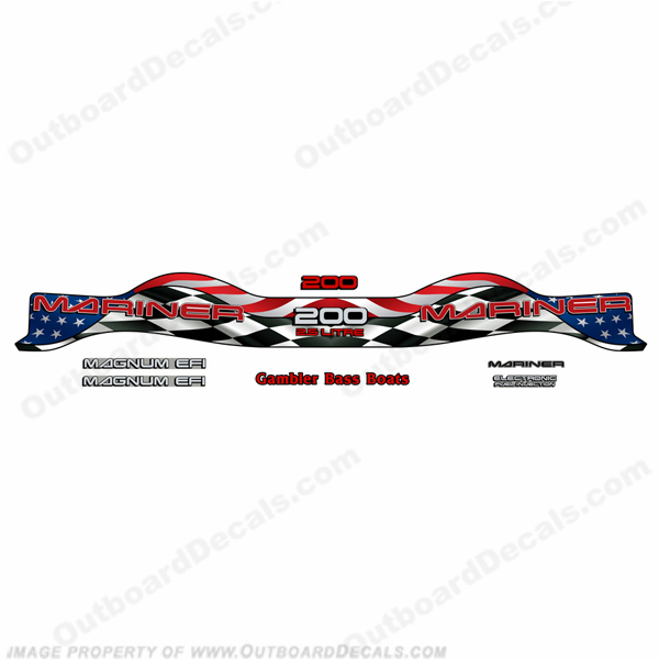 Custom Mariner 200hp Decal Kit (Racing/US Flag) - Wrap Around INCR10Aug2021