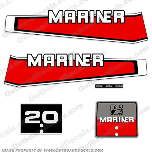 Mariner 20hp Decal Kit 1977-1989  mariner, 20, hp, 20hp, decal, decals, kit, sticker, outboard, engine, motor, vintage, late, 70s, early, 80s, late