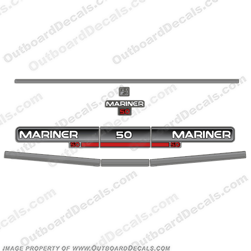 Mariner 50hp Outboard Engine Motor Decal Kit - 1993 1994 1995 mercury, 50 hp. mariner, 50, 50hp, hp, four, stroke, fourstroke, decal, sticker, decals, stickers, 1993, 1994, 1995, 93, 94, 95, two, 