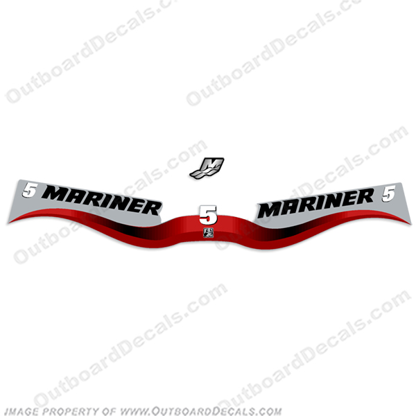 Mariner 5hp Decal Kit - Wrap Around  Mariner, decal, sticker, motor, outboard, cowl, engine, 5hp, 5, five, horsepower, kit, set, 2 stroke, twostroke, 2, stroke, 2007, 2008, 2009, 2010, 2011 , INCR10Aug2021