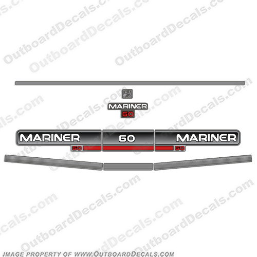 Mariner 60hp Outboard Engine Motor Decal Kit - 1993 1994 1995  mercury, 60 hp. mariner, 60, 60hp, hp, four, stroke, fourstroke, decal, sticker, decals, stickers, 1993, 1994, 1995, 93, 94, 95, two, 