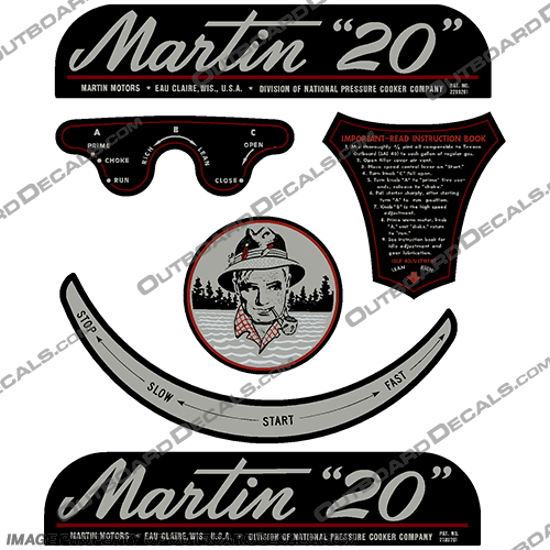 Martin 2.0hp Decal Kit  martin, mart, 2.0, 2, 20, decal, kit, set, stickers, decals, motor, boat, vintage, 