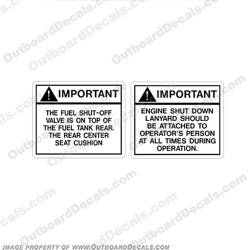 Mastercraft Important Fuel and Engine Shut off label Decals (set of two) mastercraft, prostar, 205, boat, capacity, us, u.s., coast, guard, capacities, label, decal, sticker, for, master, craft, pro, star, boats