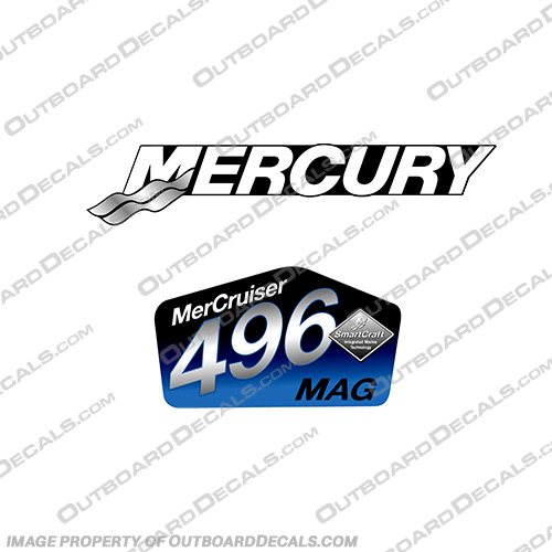Mercruiser 496 MAG Decal - Blue Version 496, mag, magnum, mercury, mer, cruiser, inboard, motor, engine, sticker, decal, mercruiser, Blue,