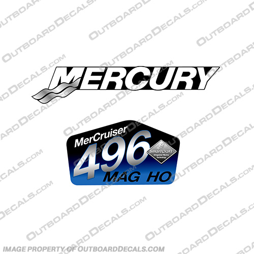Mercruiser 496 MAG High Output Decal - Blue Version 496, mag, magnum, mercury, mer, cruiser, inboard, motor, engine, sticker, decal, mercruiser, high, output, ho, HO, blue,