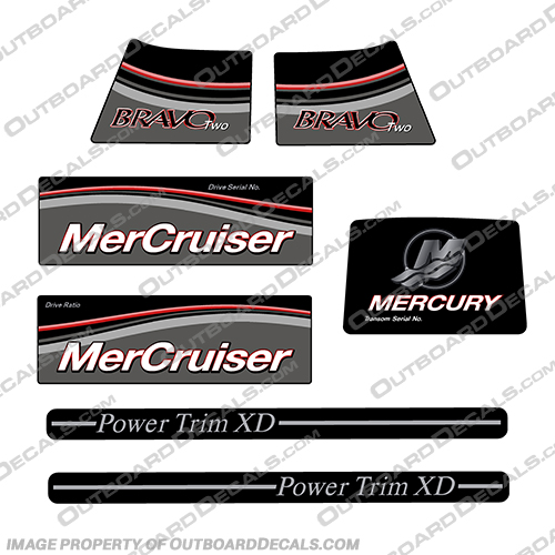 Mercruiser Bravo Two Decals 2005, 2006, 2007, 2008, 2009, 2010, 2011, 2012, 2013, 2014, 2015, 2016, 2017, 2018, Mercruiser, Bravo, Two, 2, Decal, Decals, kit,