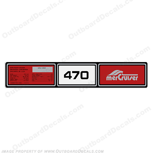 Mercruiser 1982-1989 470hp Valve Cover Decals 1982, 1983, 1984, 1985, 1986, 1987, 1988, 1989, 470 hp, rocker cover decal, #37-77263, INCR10Aug2021