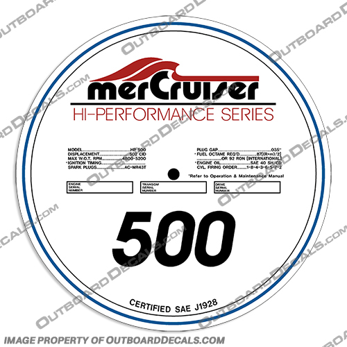 Mercruiser Hi-Performance 500hp Valve Cover Decal mercruiser, Hi, Performance, Hi-Performance, 500, 500hp, hp, Valve, Cover, Decal, Decals