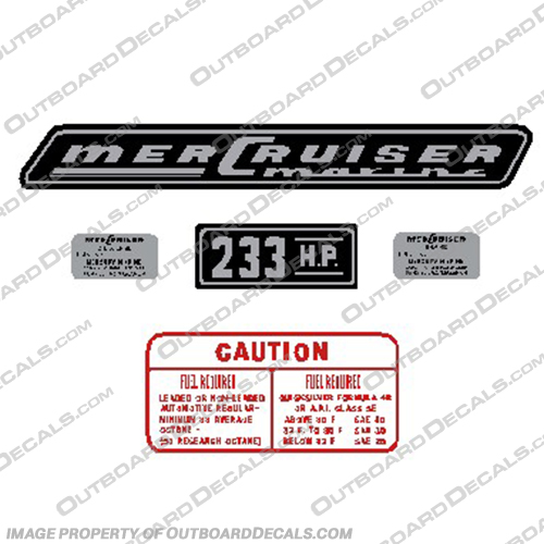 Mercruiser 233hp Decals - 1975 and Up mercruiser, 233, 233hp, 233 hp, 1975, valve, cover, decals, stickers, logos, vintage, 