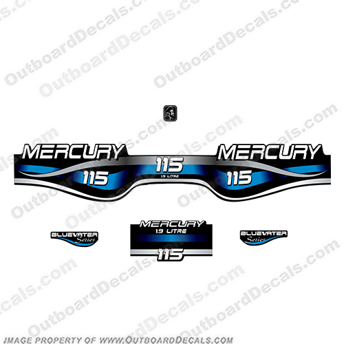 Mercury 115hp 1.9L Bluewater Series Decal Kit (Blue) blue, water, 1.9, 1.9L, litre, liter, 3l, 3.0l, 3.0, liter, 2.5, 2l, outboard, engine, motor, decal, sticker, kit, set, decals, mercury, 150, 150 hp, horsepower, 150hp, 1998, 1999, 2000, 2001, 2002, 2003, 2004, 2005, 2006, 2007, 2008, 2009, 2010, electronic, fuel, injection, INCR10Aug2021