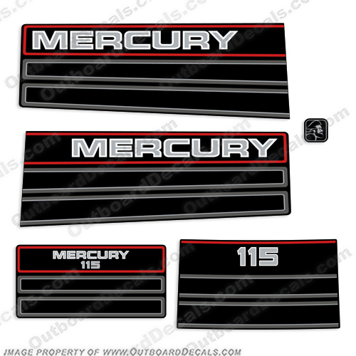 Mercury 115hp Outboard Engine Decals 1994-1995  94, 95, 90, 1994, 1995, 115, 115hp, mercury marine, outboard, engine, motor, decal, sticker, kit, set, 