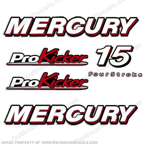 Mercury 15 Pro Kicker Decals  15hp, 15 hp, 15 horsepower, fourstroke , four stroke, 15, 4stroke, 4-stroke, 4 stroke, four-stroke, INCR10Aug2021