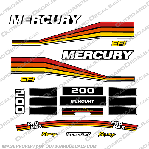 Mercury 200hp Racing Pro Max Decal Kit mercury, 200, pro, max, racing, outboard, motor, engine, decal, sticker, kit, set, 1994, 1995, 1996, 1997, promax,