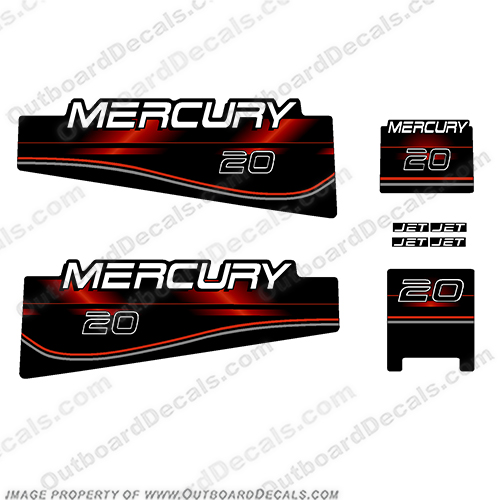 Mercury 20hp Decal Kit - 1996+ (Red)   20 hp, 20hp, 20 hp, 20, 9, 1995, 1996, 1997, 95, 96, 97, 98, 94, fourstroke, four, stroke, INCR10Aug2021