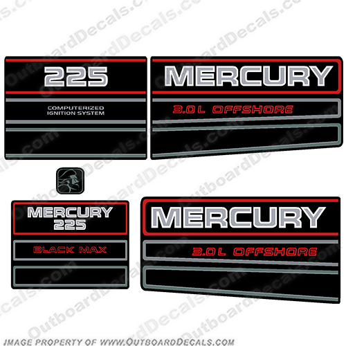 Mercury 225hp Outboard Engine Decals 1993 1994 1995 1996 1997 1998 93, 94, 95, 90, 1993, 1994, 1995, 1996, 1997, 1998, mercury, hp, outboard motor, tiller, engine, decal, sticker, kit, set, 824396A93, xl, xxl, 0G303045