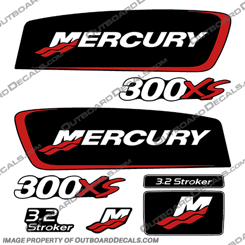 Mercury 300XS Stroker 3.2 Alien Cowl Outboard Motor Engine Decals - Red pro. max, pro max, pro-max, optimax, 300, 300xs, red, mercury, outboard, motor, engine, stroker, 3.2, alien, cowl
