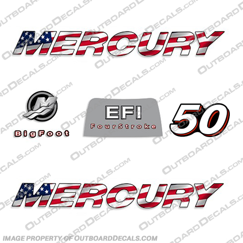 Mercury 50hp 4-Stroke EFI Decal Kit - 2006 FLAG 2006, mercury, 50, straight, boat, decals, motor, engine, outboard, kit, American, America, Flag, 4-stroke, 4, stroke, four, EFI, 