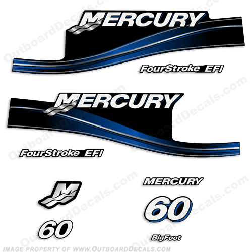 Mercury 60hp Four Stroke EFI Bigfoot Decals (Blue) - 2005 60 hp, 2 stroke, 2005, 2006, 2007, 2008, 2009, 05, 06, 07, 08, 09, 4-stroke efi, 4stroke efi, big foot, big-foot, fourstroke, four stroke, INCR10Aug2021