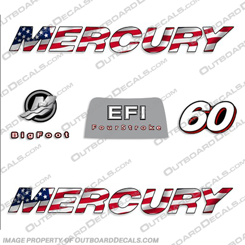 Mercury 60hp 4-Stroke EFI Decal Kit - 2006 FLAG Mercury, 60, 60hp, hp, 4, stroke, four, 4-stroke, fourstroke, EFI, bigfoot, EFI, Decal, Decals, Kit, 2006, 2000s, US, FLAG,