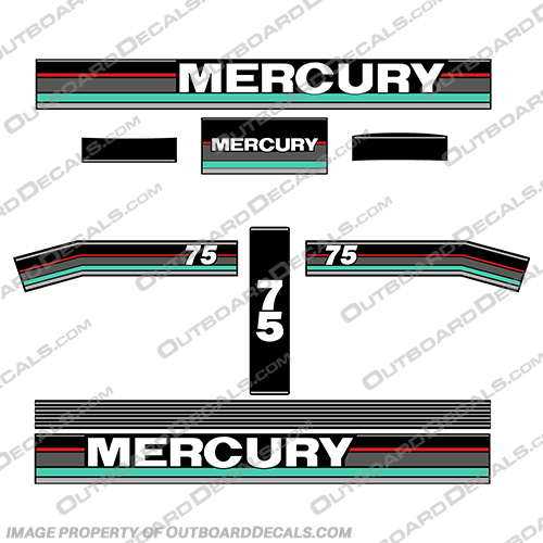 Teal Mercury 1991 75HP Outboard Engine Decal with Metallic Silver Accent Stripe 91, 1991,75, hp, horsepower, outboard, engine, decal, decals, 75 hp, mercury, Metallic, Silver, accent, stripe,