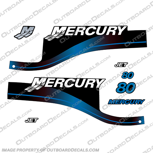 Mercury 80hp "Jet Drive" Two Stroke Decals (Blue) 80, 80 hp, jetdrive, 1999,  2000, 2001, 2002, 2003, 2004, 2005, 2006, mercury, hp, horse, power, horsepower, Jet, drive, "Jet Drive", two, 2, 2-stroke, two-stroke, decal, decals, blue,