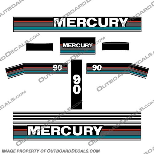 Mercury 1992 1993 1994 90HP Outboard Decals - Teal Accent mercury_motors_1992_1993_1994_90_hp_outboard_motor_engine_decals