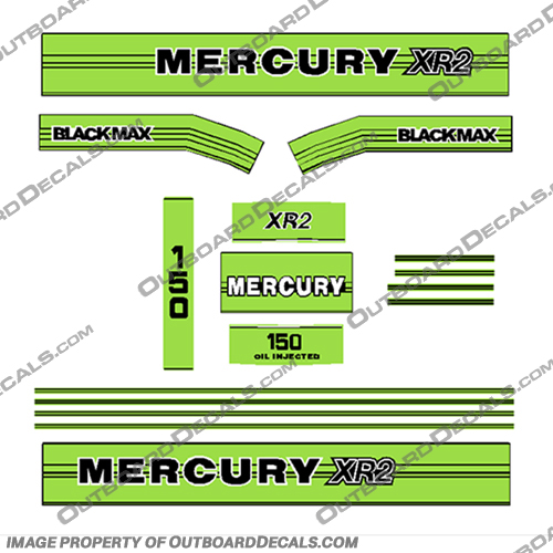 Mercury 1987 150hp XR2 Outboard Decals - Lime Green Mercury, 1987, 150, 150hp, XR2, Outboard, Decal, Decals, Lime, Green, Blackmax