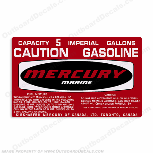 Mercury 1973-1978 5 Gallon Gas Tank Decal INCR10Aug2021