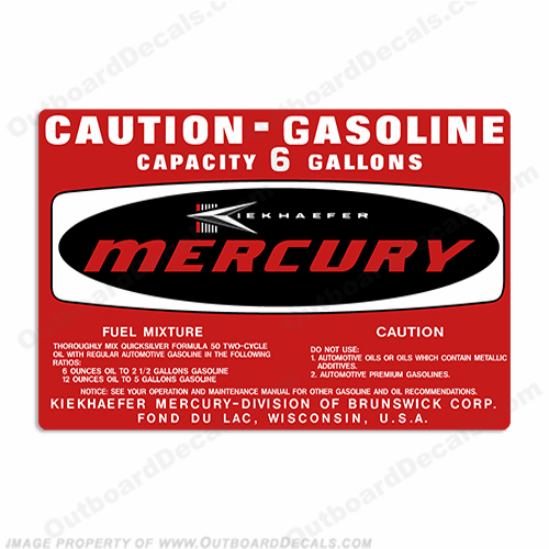 Mercury 1971-1972 6 Gallon Gas Tank Decal INCR10Aug2021